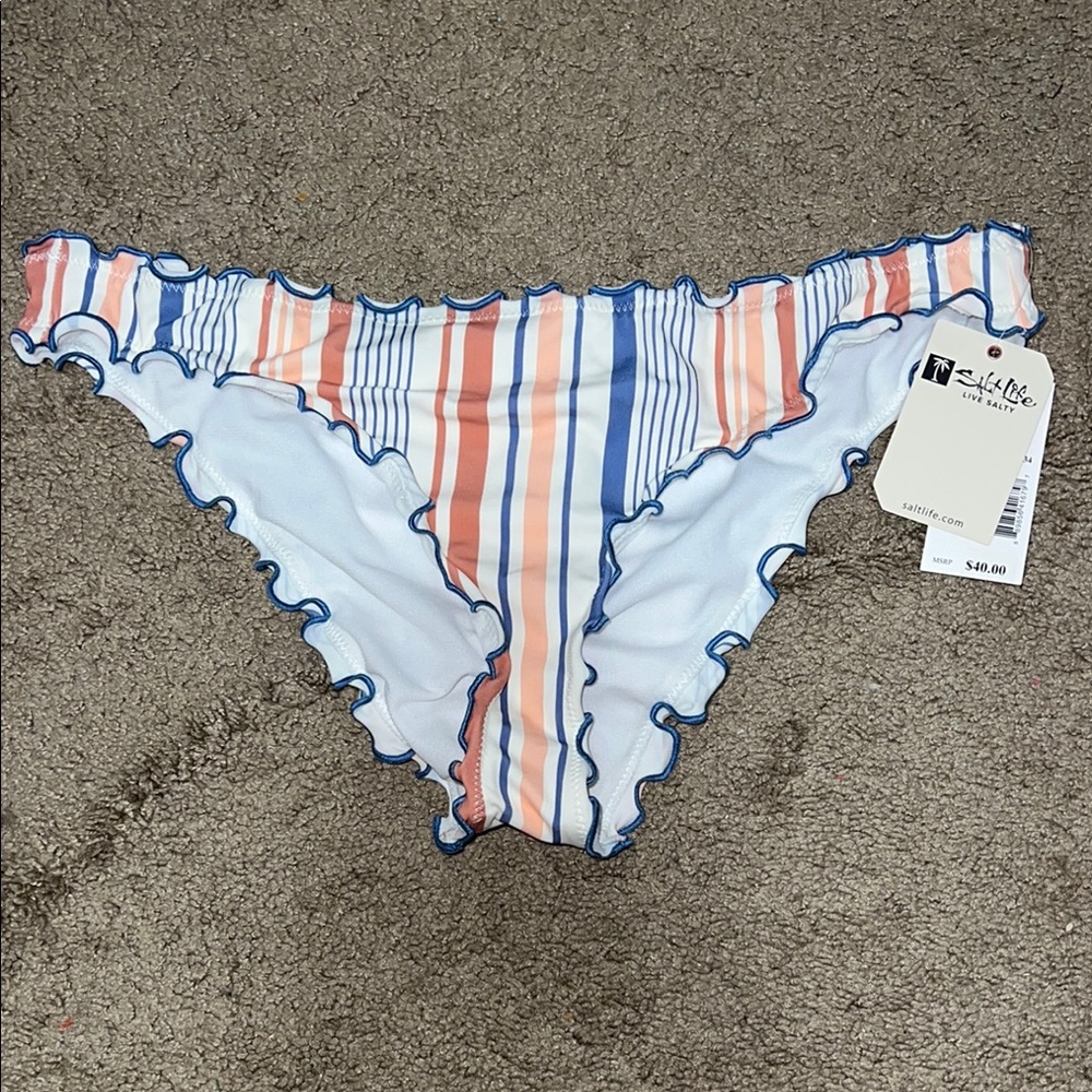 Striped Salt Life Bikini Bottom with Ruffle Trim